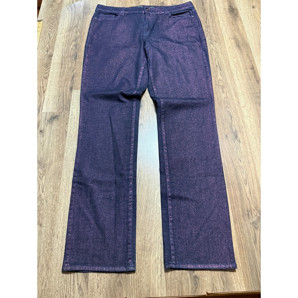 DKNY Jeans Soho Skinny Women 14 Purple Denim Metallic Coated Pants Excellent